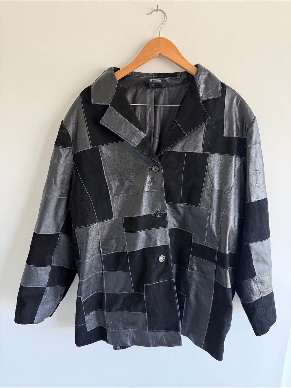 Dennis Basso Black Patchwork Leather Suede Jacket 3X